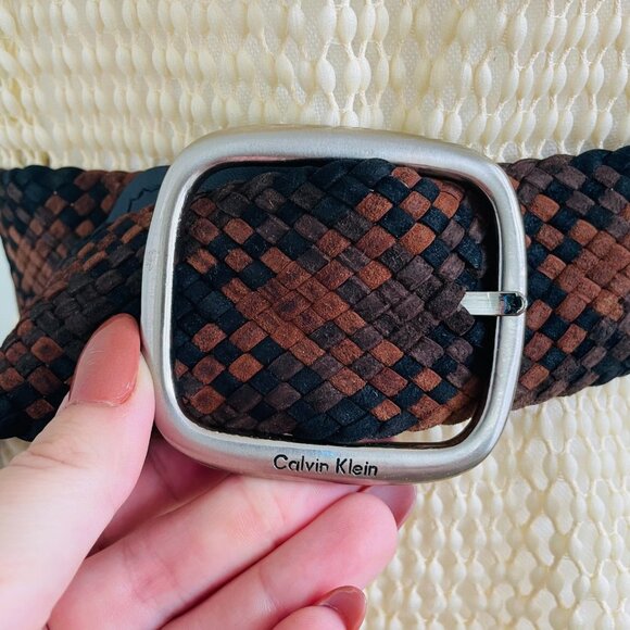 CALVIN KLIEN Woven Suede Leather Belt 43" - Picture 3 of 6